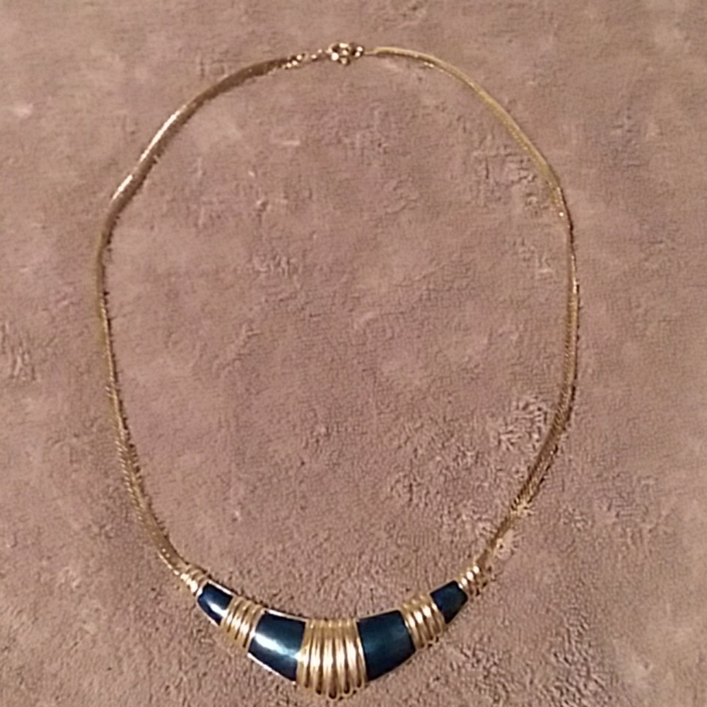 Beautiful Egyptian Style Blue & Gold Necklace